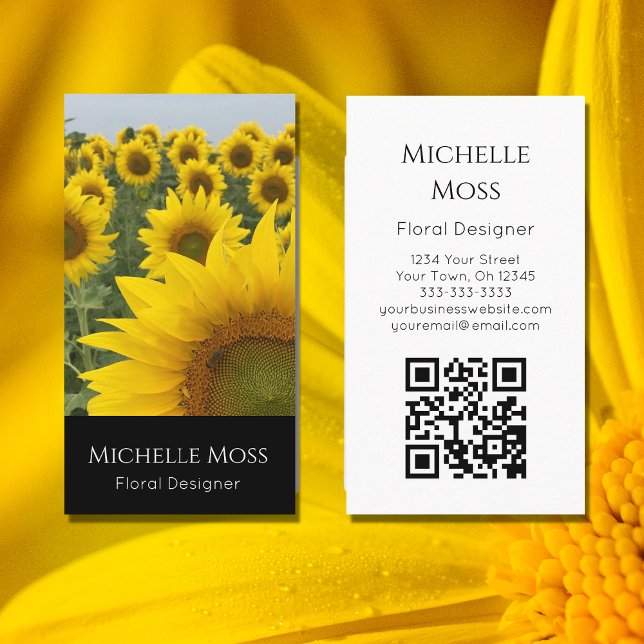 QR code Sunflowers Photo Designer Modern Floral Business Card (Creator Uploaded)