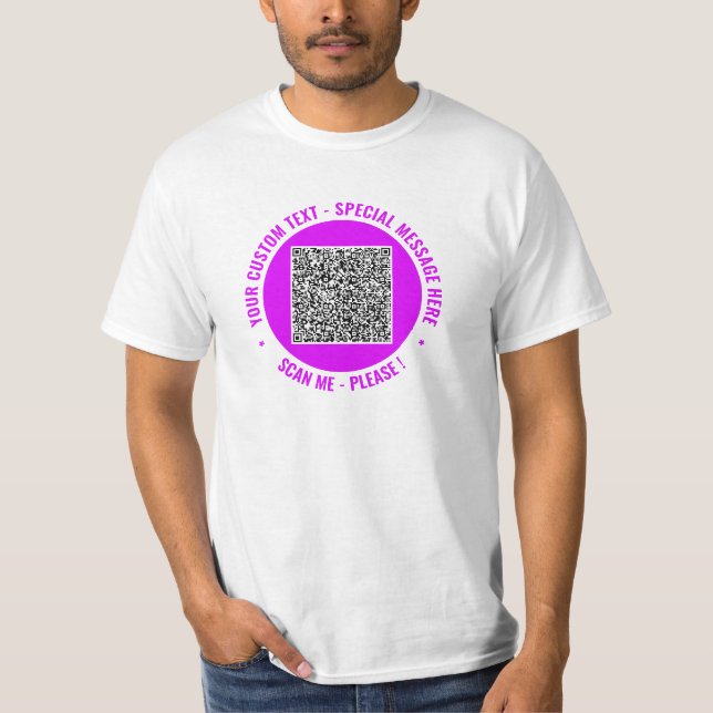 QR Code T-Shirt with Custom Text and Your Colours (Front)