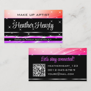 QR Code Template Deluxe Black Rainbow Pink Ombre Business Card
