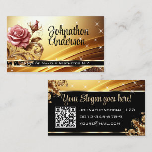 QR Code Template Deluxe Golden Rose Luxury Chic  Business Card