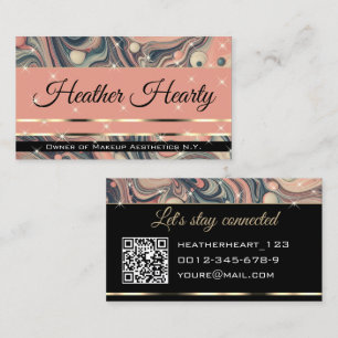 QR Code Template Luxury Marbled Peach Pink Stars Business Card
