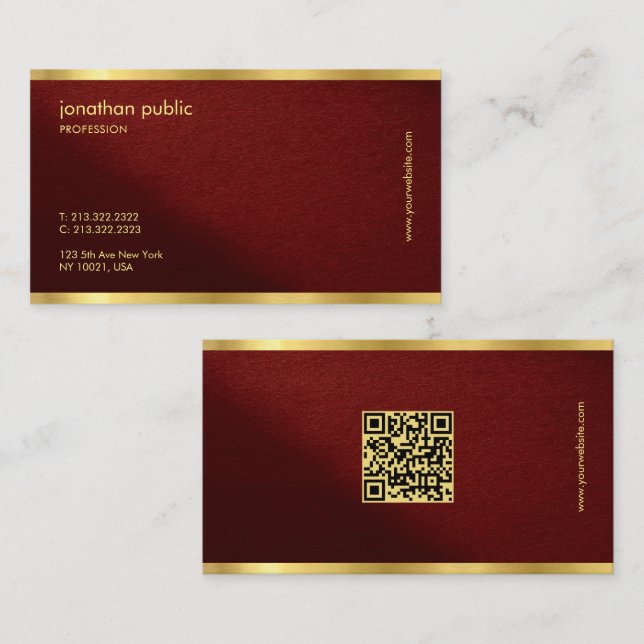QR Code Template Sleek Gold Text Professional Business Card (Front/Back)