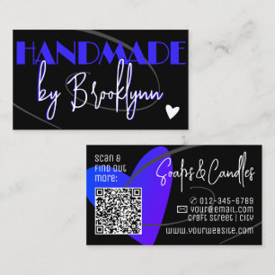 QR Code Template Stylish Blue Handmade Love Heart Business Card