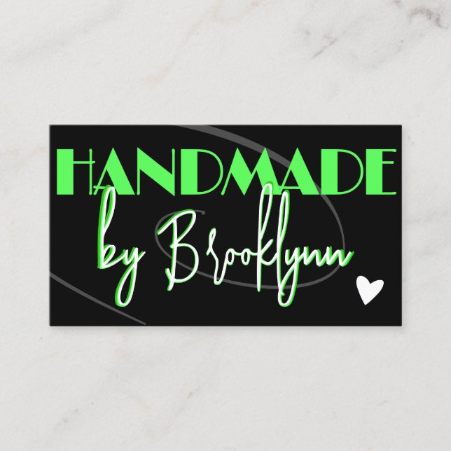 QR Code Template Stylish Green Handmade Heart  Business Card (Front)