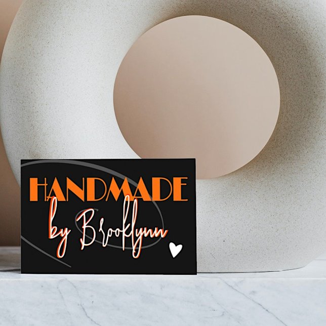 QR Code Template Stylish Orange Handmade Heart  Business Card (Creator Uploaded)
