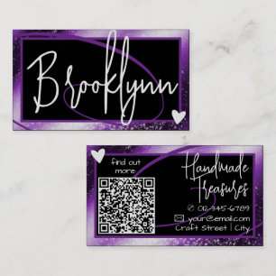 QR Code Template Stylish Purple Ombre Frame Heart Business Card