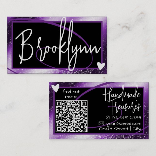 QR Code Template Stylish Purple Ombre Frame Heart  Business Card (Front/Back)