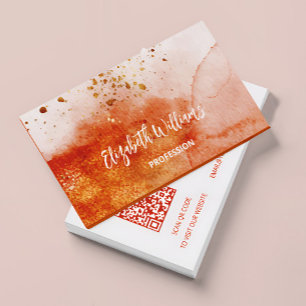 QR Code Terracotta Gold Watercolor Background Business Card