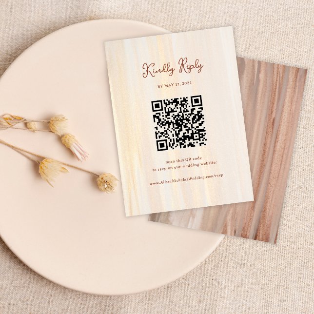 QR Code Terracotta Gold Watercolor Wedding RSVP Enclosure Card (Creator Uploaded)
