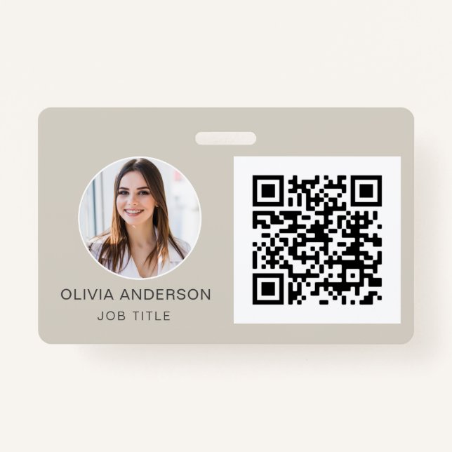 QR Code Terracotta Photo Business Card Badge (Front)