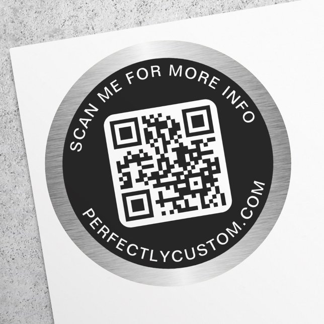QR code text silver gray gradient border black  Classic Round Sticker (Creator Uploaded)