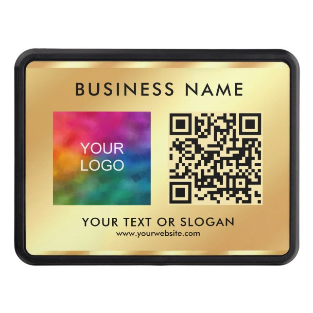 QR Code Text Upload Your Company Logo Gold Glamour Trailer Hitch Cover (Front)