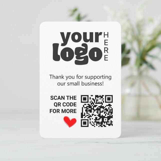 Qr Code Thank You for Supporting Small Business Card (Standing Front)