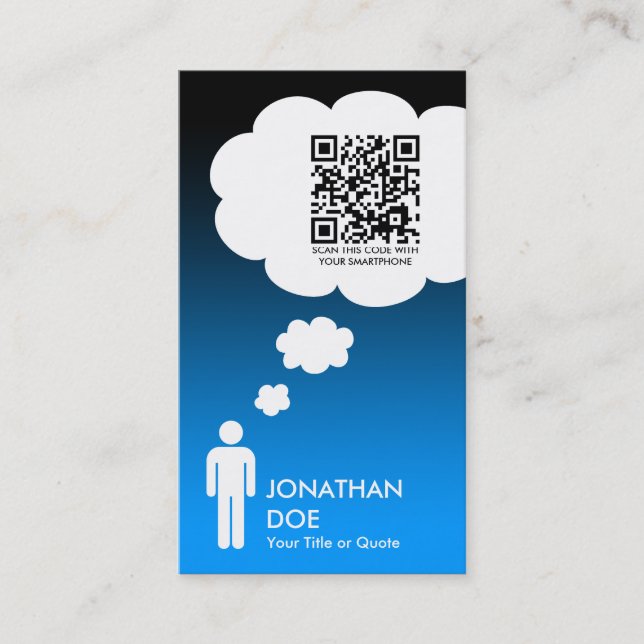 qr code thought bubble (male stick figure) business card (Front)