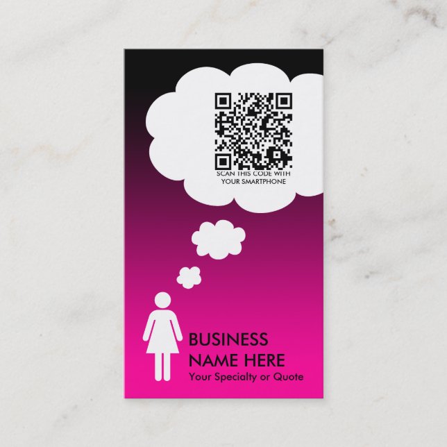 qr code thought bubble (pink fade) business card (Front)