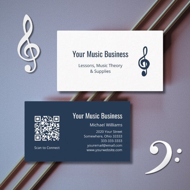  QR code Treble Clef Musician Music Lessons  Business Card (Creator Uploaded)