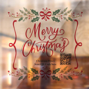 Qr code Trendy Holiday Merry Christmas Wreath Window Cling