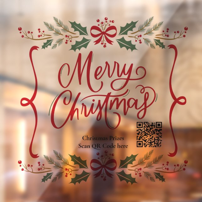 Qr code Trendy Holiday Merry Christmas Wreath  Window Cling (Sheet 2)