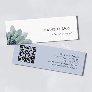 QR code Trendy Modern Botanical Greenery  Mini Business Card
