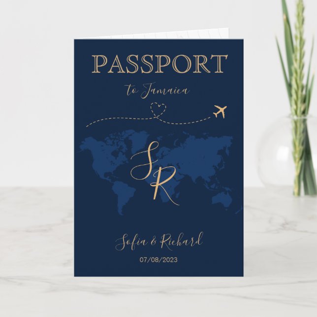 QR Code Tropical Beach Wedding  Passport World Map Invitation (Front)