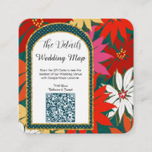 QR Code Tropical Flowers Wedding Map & The Details