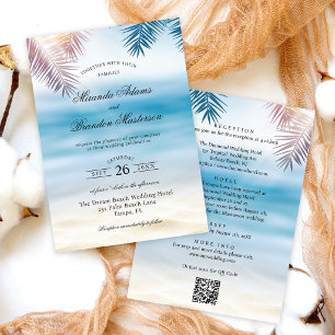 QR Code Tropical Palm Beach All in One Wedding Invitation
