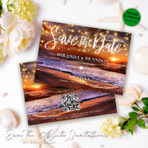 QR Code - Tropical Sunset Beach Save the Date Card