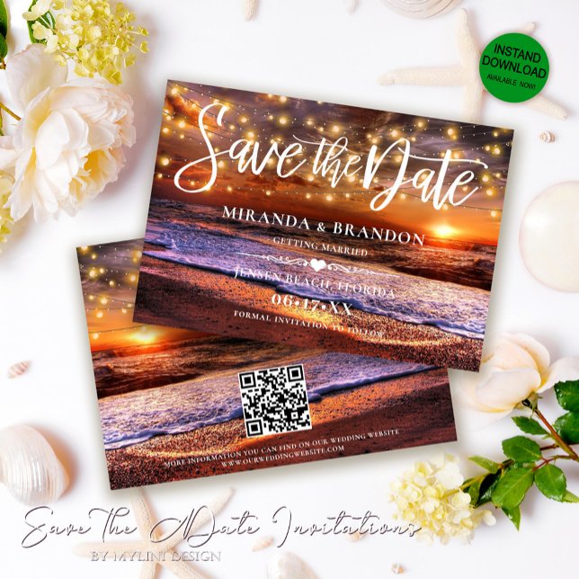 QR Code - Tropical Sunset Beach Save the Date Card (Creator Uploaded)