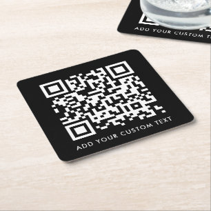 QR Code Upload   Black Minimalist Simple Scan Me Square Paper Coaster