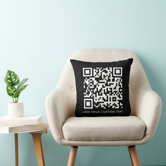 QR Code Upload | Black Minimalist Simple Scan Me Throw Pillow (Chair)