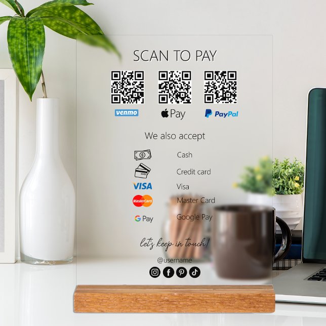 Qr Code Venmo Scan pour payer les icônes de paieme (Qr Code Venmo Scan to Pay Payment Icons Acrylic Sign)