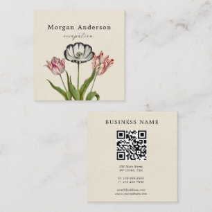 QR Code Vintage Flower Square Business Card