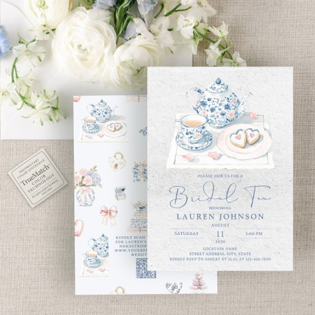 QR Code Vintage French Chinoiserie Bridal Tea Invitation (Creator Uploaded)