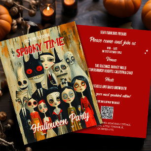 QR Code Vintage Spooky Halloween Invitation Postcard