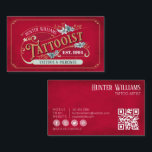 QR Code Vintage Tattoo Artist Red Professional Business Card<br><div class="desc">Make a lasting impression with your QR Code Vintage Tattoo Artist Red Professional Business Card! Show off your tattooing skills in style, as this beautiful business card displays your profession in bold serif font surrounded by soft blue green flowers on a classy red background. Your name and the year you...</div>