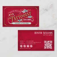 QR Code Vintage Tattoo Artist Red Professional