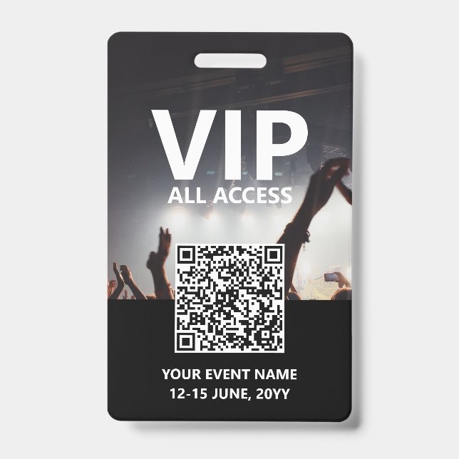 Qr Code VIP All Access Pass Custom Event Badge (Front)