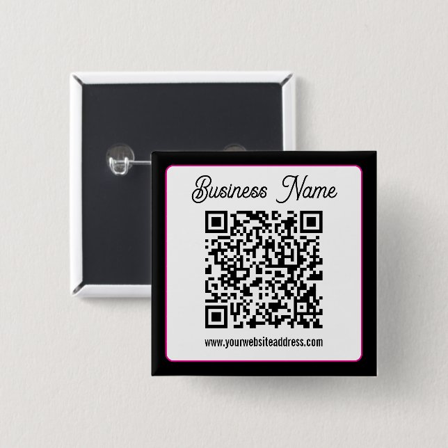 QR Code w/Script Cursive Handwriting 2 Inch Square Button (Front & Back)