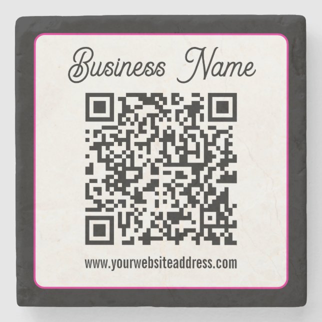QR Code w/Script Cursive Handwriting Stone Coaster (Front)