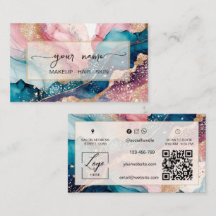 Qr Code watercolor and iridescent blush Pink Business Card