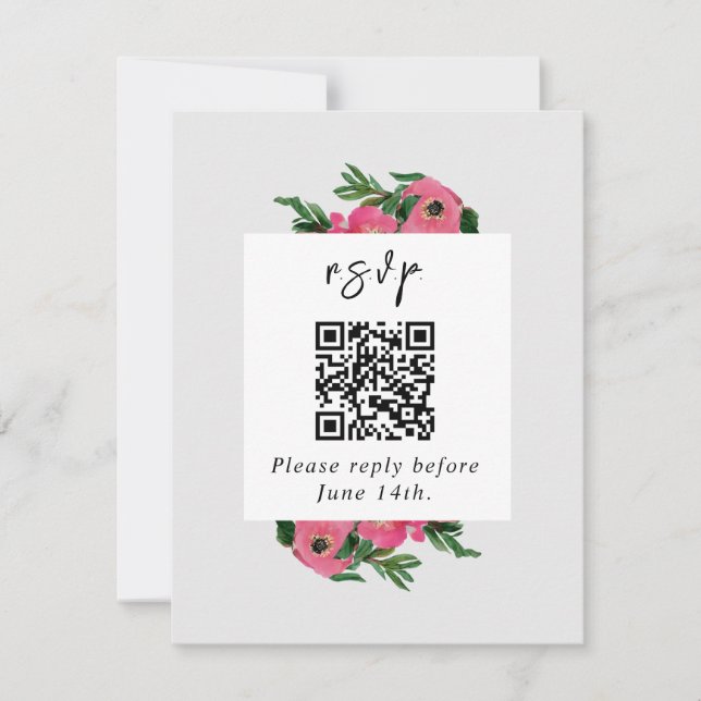 QR Code Watercolor Anemone Wedding RSVP (Devant)