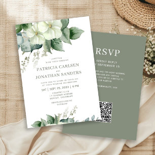 QR code watercolor floral rustic elegant wedding Invitation