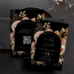 QR Code Watercolor Flowers Boho Fall Wedding Invitation