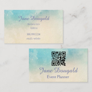 QR Code Watercolor Pastel Blues Pink  Custom  Business Card