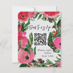 QR Code Watercolor Pink Anemone Wedding RSVP