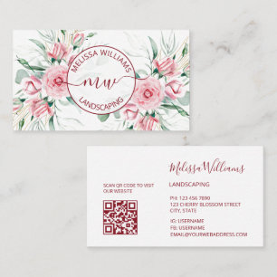 QR Code    Watercolor Pink Roses Logo Business Card