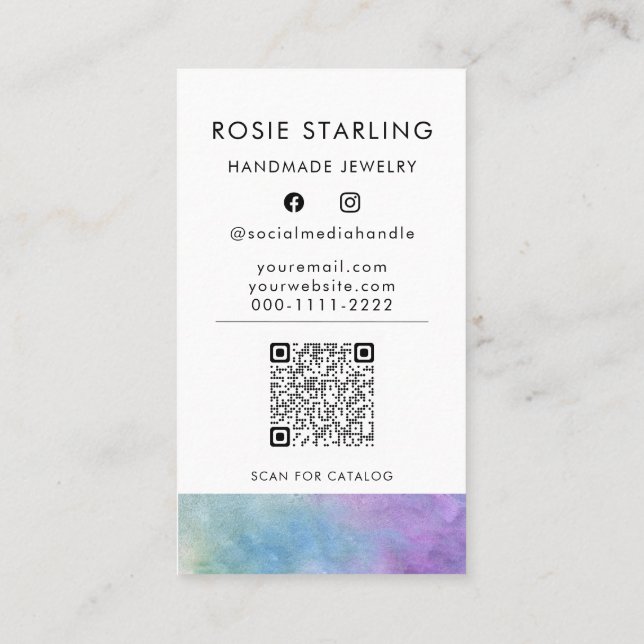 QR Code Watercolor Professional Jewellery Vertical Business Card (Back)