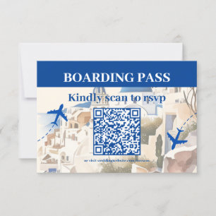 QR Code Watercolor Santorini Destination wedding RSVP Card