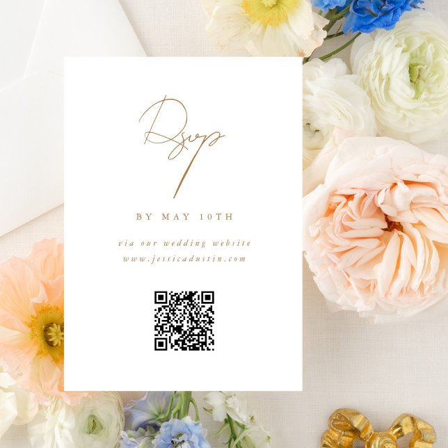 QR Code Website Elegant Minimalist Script Gold RSVP Card (Creator Uploaded)
