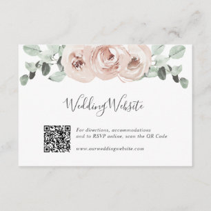 QR Code Website Floral Greenery Dusty Rose Wedding Enclosure Card
